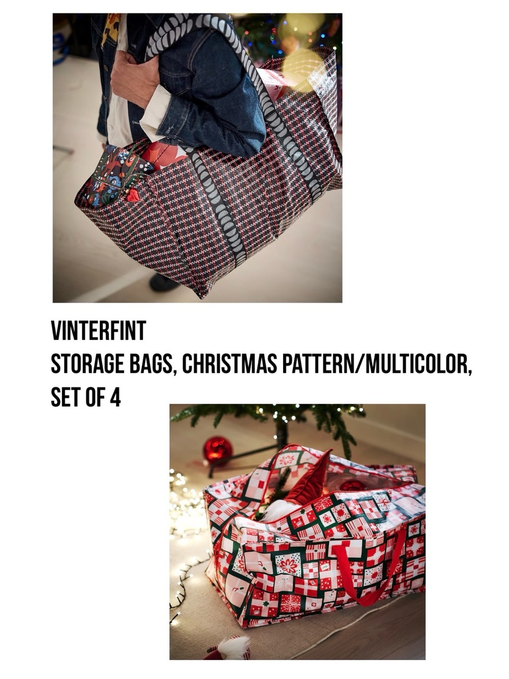 Multicolor Christmas Pattern Tote Bags - Set of 4